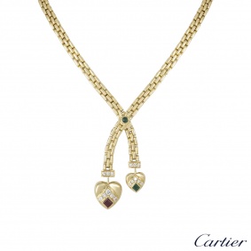 Cartier Yellow Gold Diamond & Multi-Gem 2 Heart Necklace Cartier Yellow Gold Diamond & Multi-Gem 2 Heart Necklace